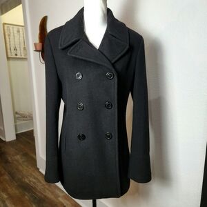 Vintage Calvin Klein Double Breasted Wool Blend Black Peacoat Women’s Size 6